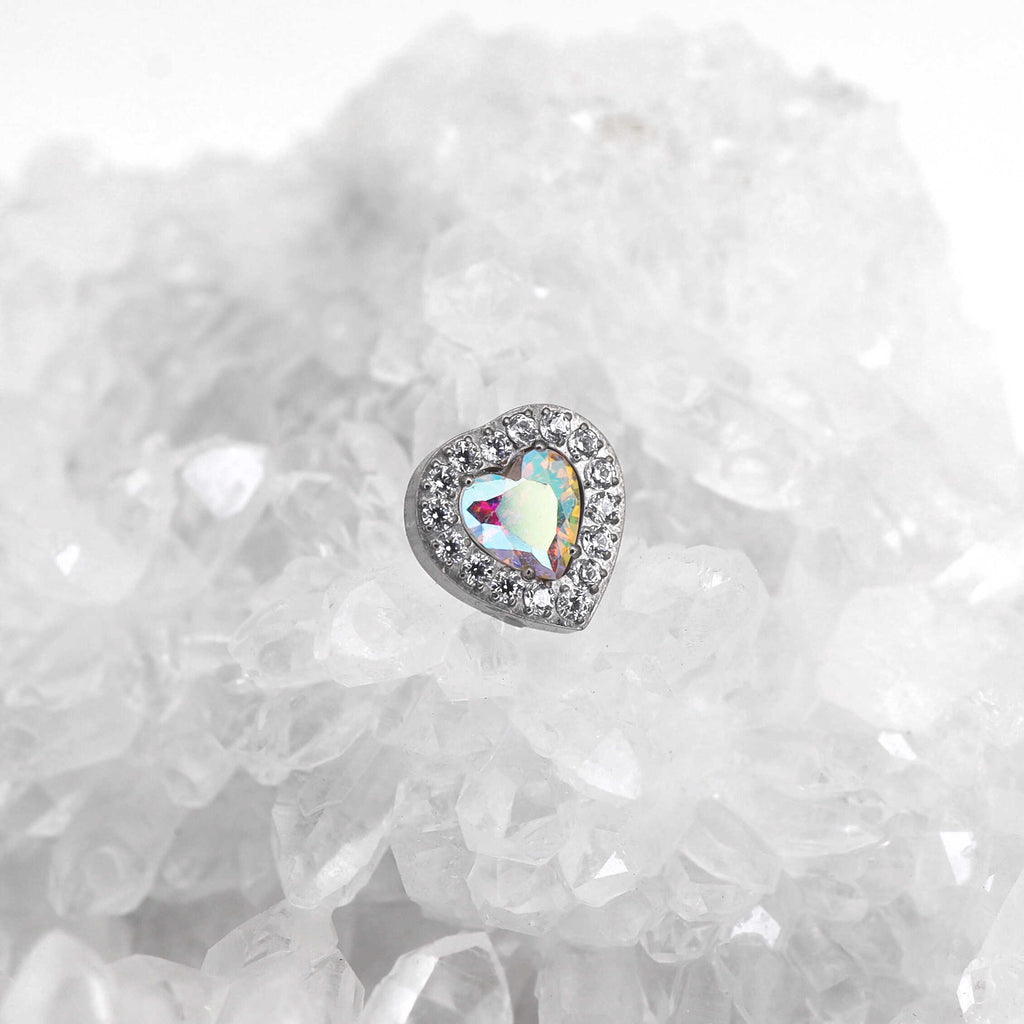 Micro-Pave Heart CZ Internally Threaded Titanium Studs - Micro-Pave Heart CZ Internally Threaded Titanium Studs - AB Coating / 6mm by CRUXJEWELRY