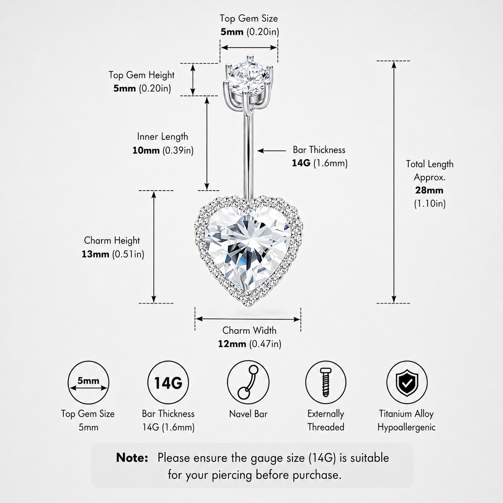 Heart-Shaped CZ F136 Ttitanium Belly Ring