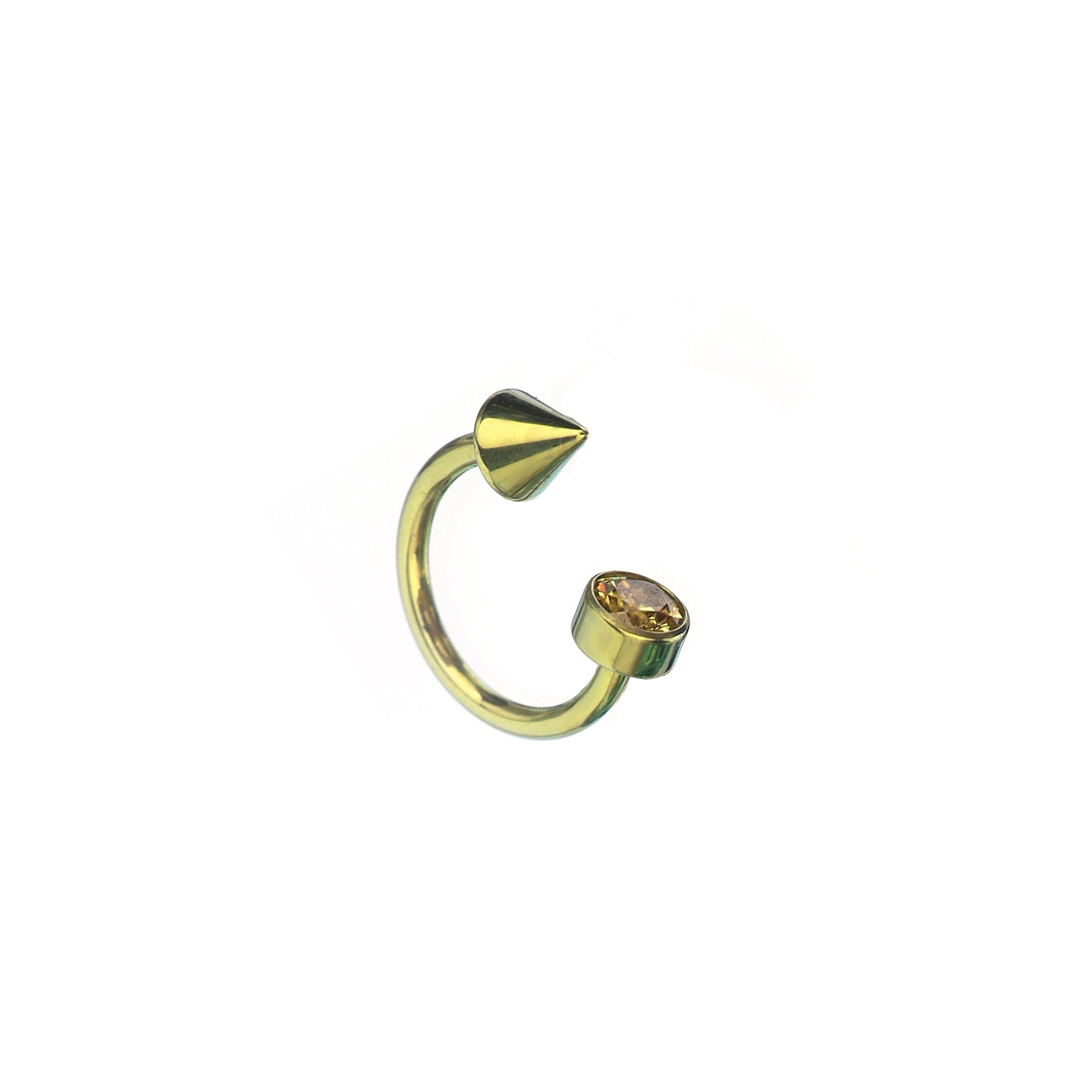 Round CZ spike Titanium Horseshoe Ring - Round CZ spike Titanium Horseshoe Ring - Yellow / 8mm by CRUXJEWELRY