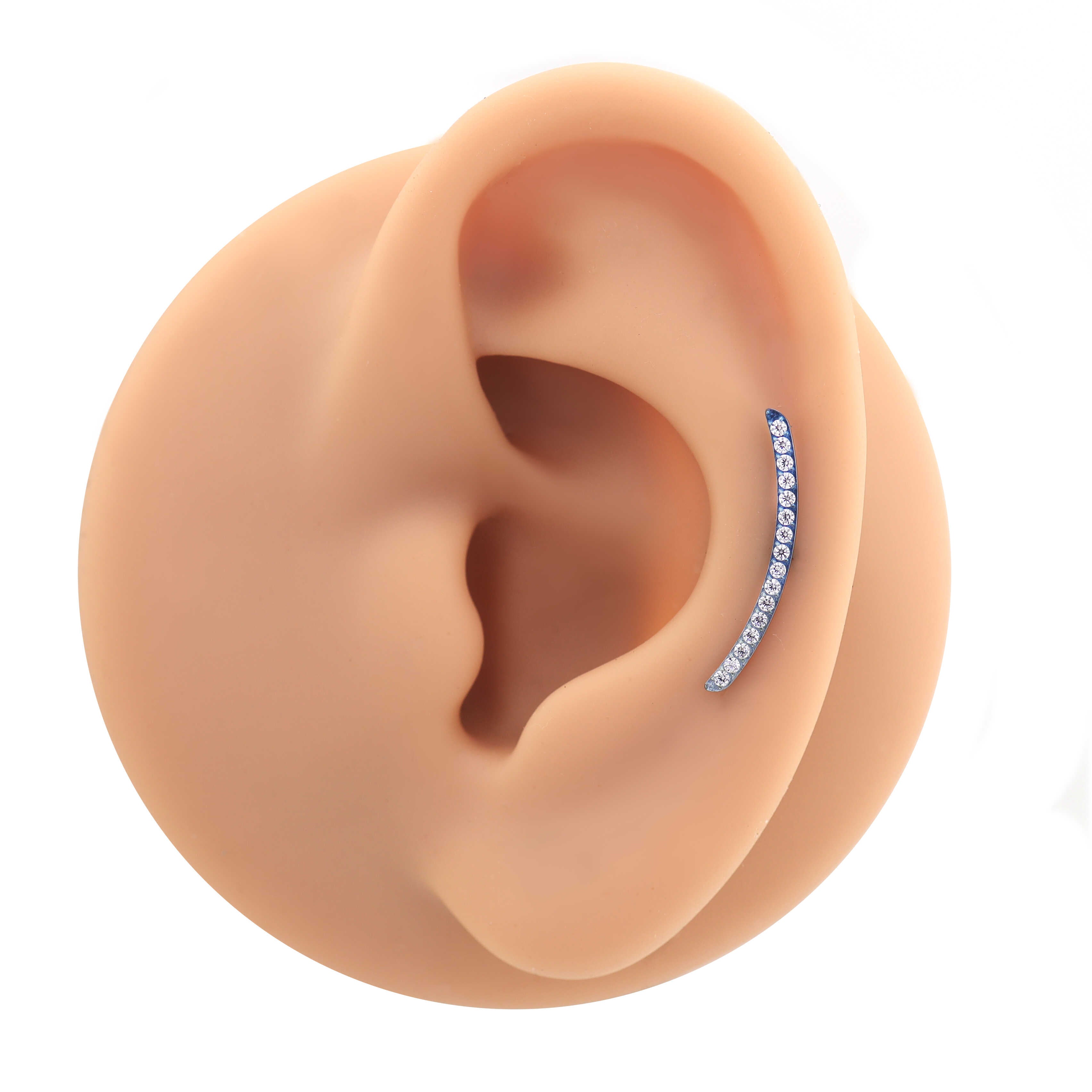 Curved CZ Titanium Tragus Studs - Curved CZ Titanium Tragus Studs - Sliver / 6mm by CRUXJEWELRY
