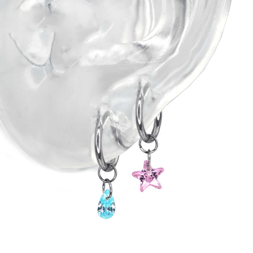 Basic Rainbow CZ Pendant Titanium Segment Hoop - product overview