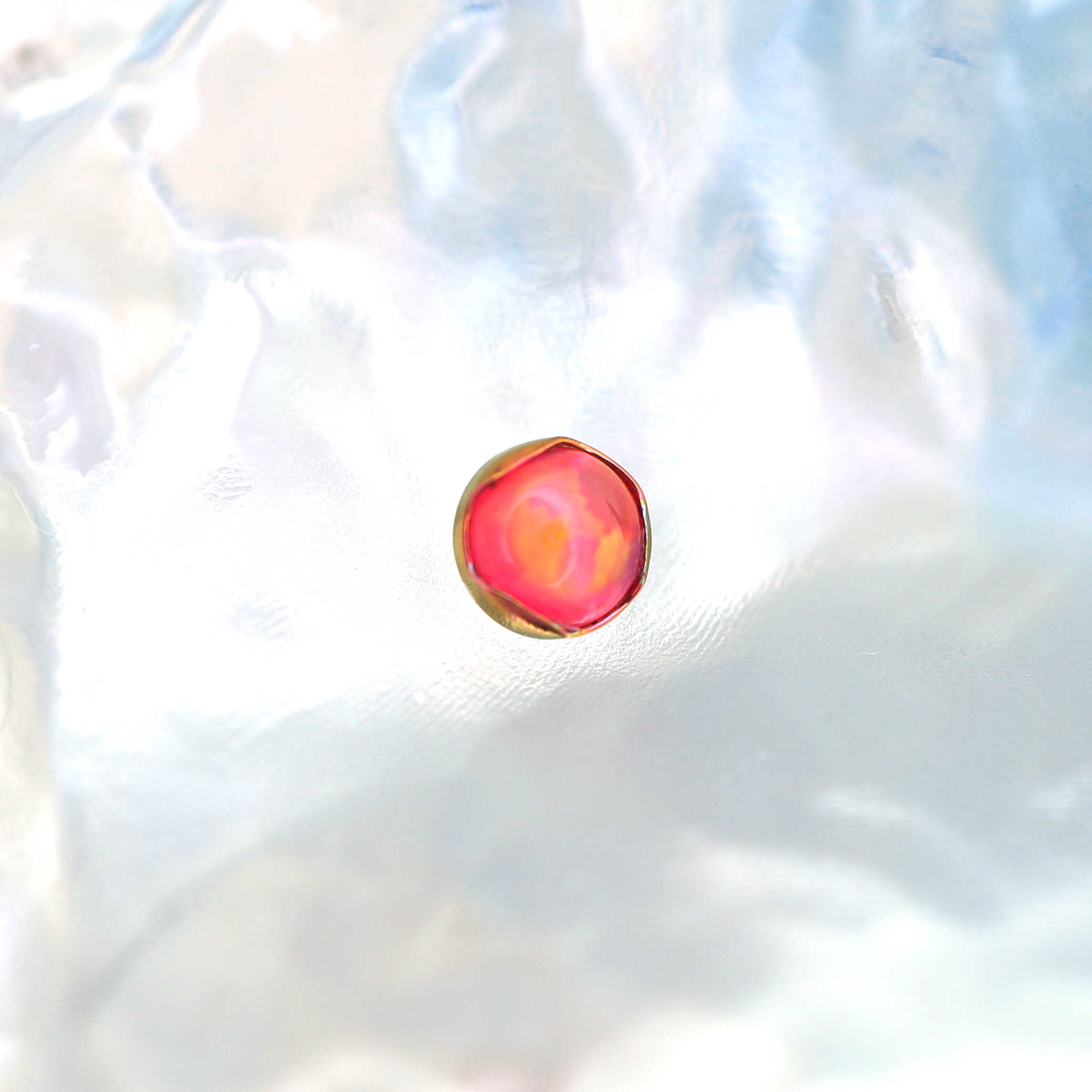 Wave Bezel-Set Opal Titanium Lip Ring - Wave Bezel-Set Opal Titanium Lip Ring - Red / 6mm by CRUXJEWELRY