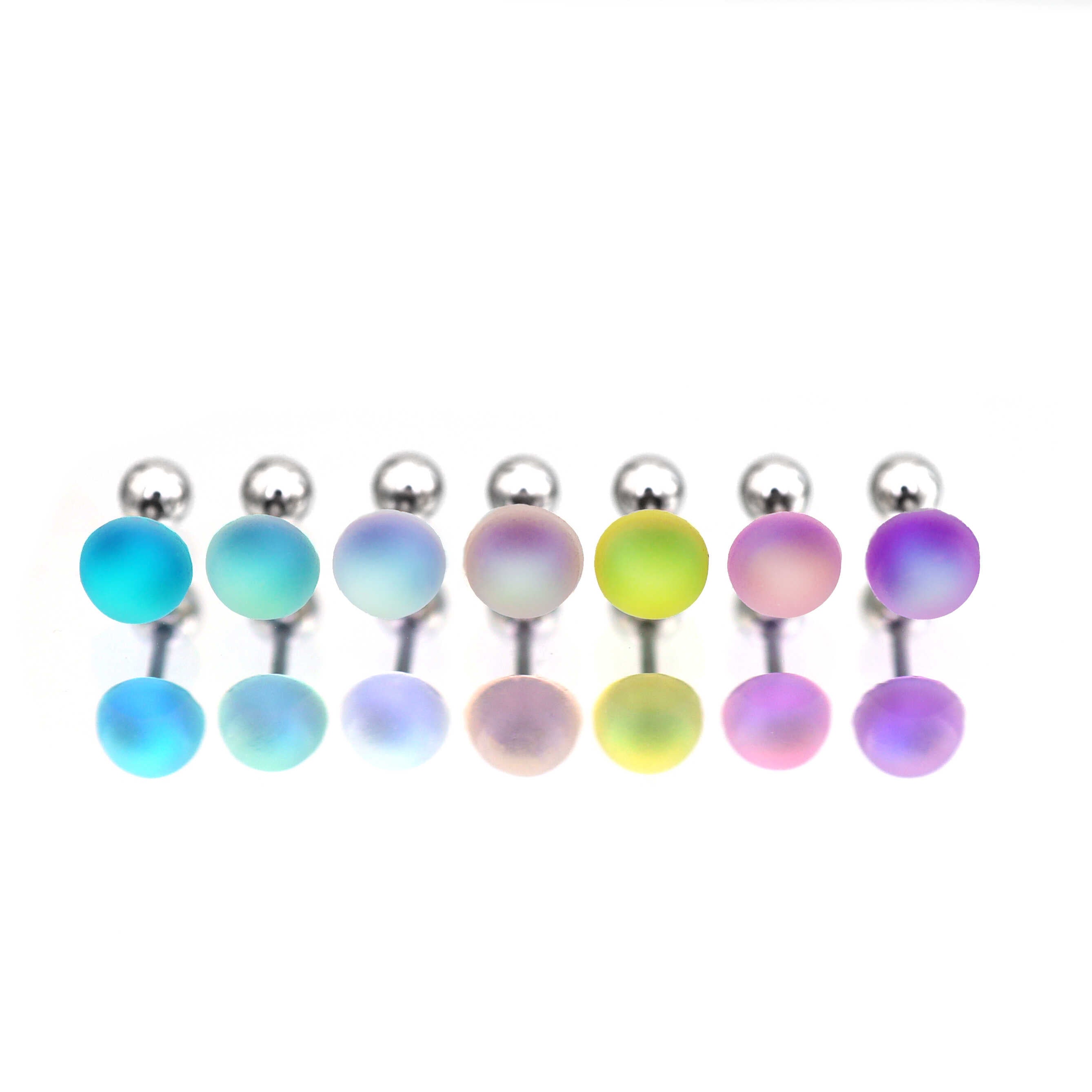 PAIR OF Aurora Multicolored stainless steel Ear Studs - PAIR OF Aurora Multicolored stainless steel Ear Studs - Purple / 0.8mm/20G by CRUXJEWELRY