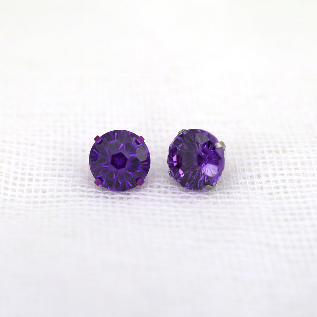 Purple Firework-Cut CZ Internally Threaded Titanium Studs - Purple Firework-Cut CZ Internally Threaded Titanium Studs - Deep Purple / 6mm by CRUXJEWELRY