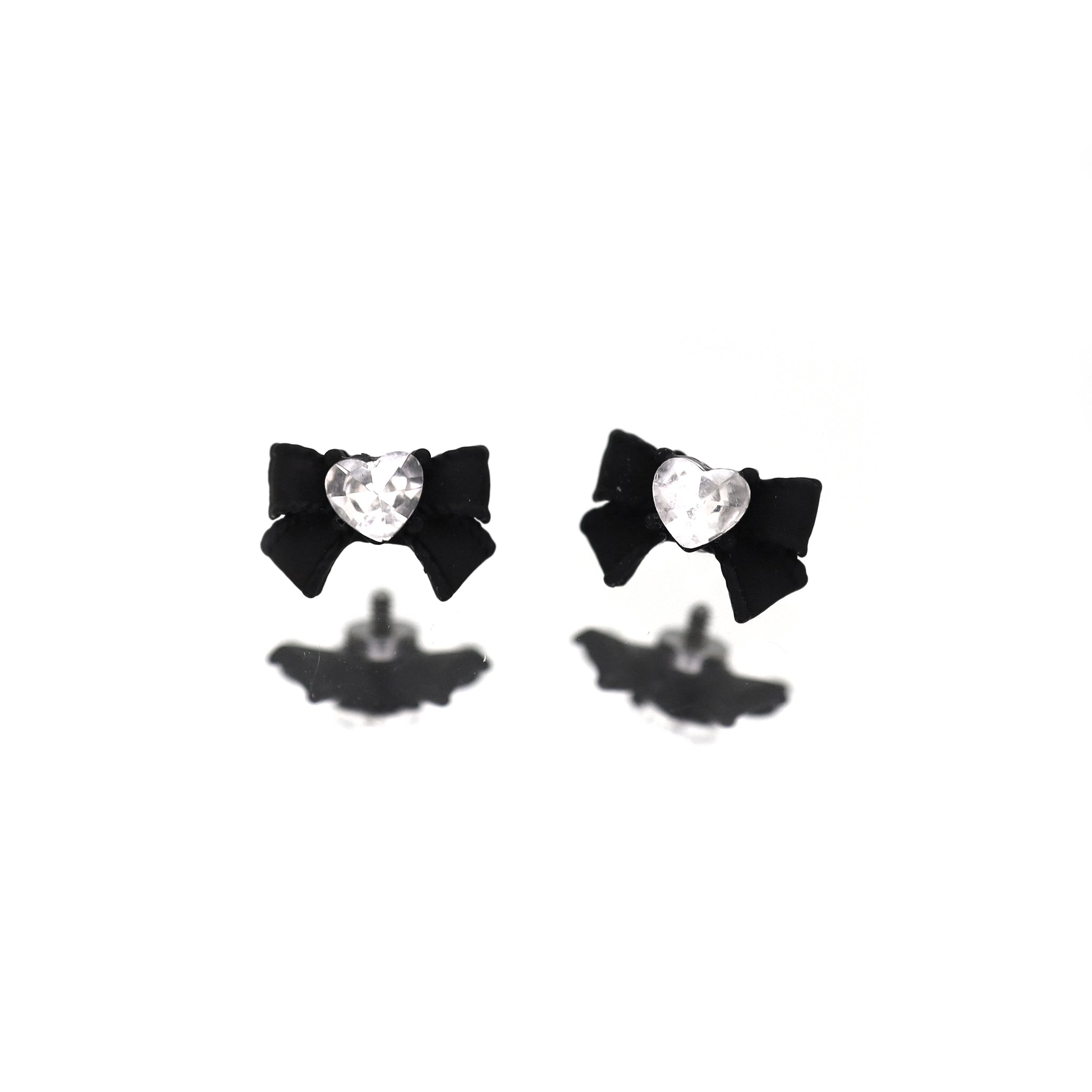 Y2K Gothic Heart & Bow Ear Stud - Y2K Gothic Heart & Bow Ear Stud - Black / 6mm by CRUXJEWELRY