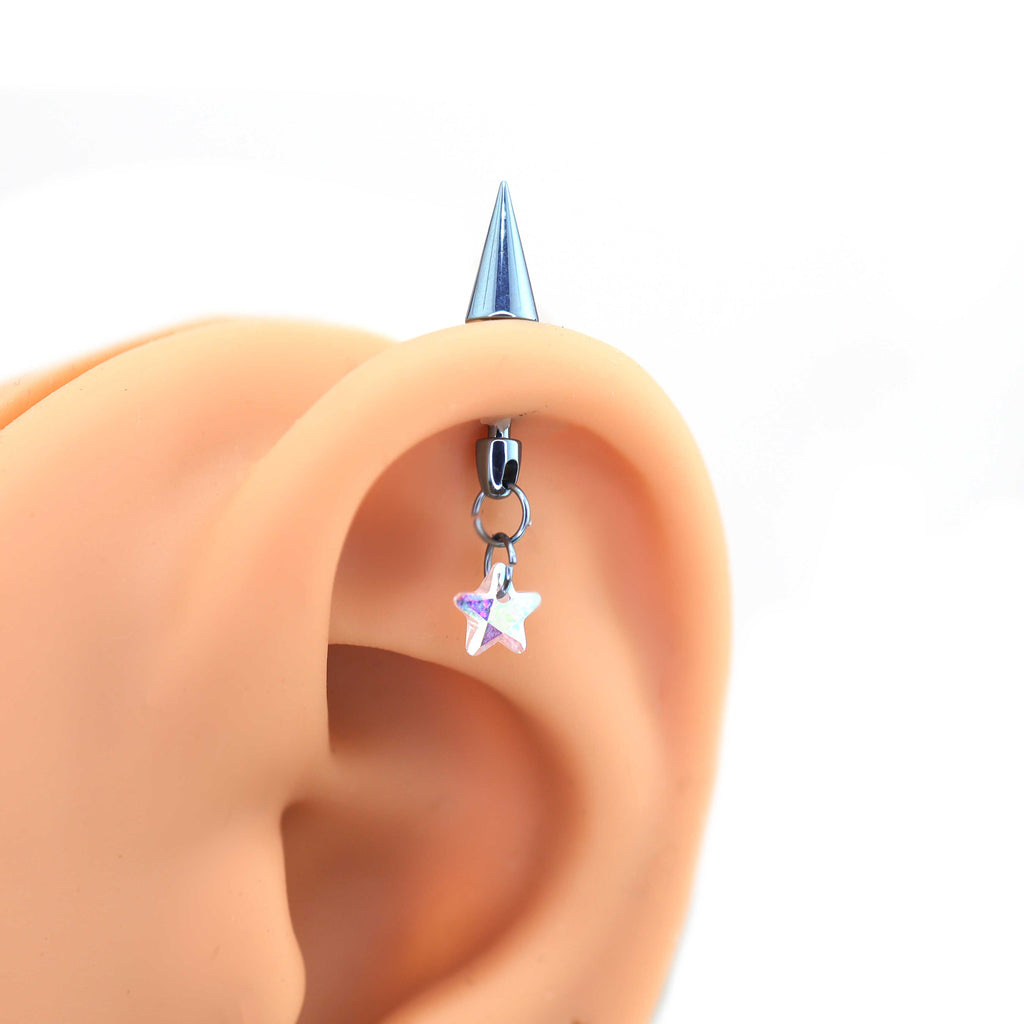 Spike & CZ Rocket Titanium Helix/Lip Studs - Spike & CZ Rocket Titanium Helix/Lip Studs - AB Coating / 6mm by CRUXJEWELRY