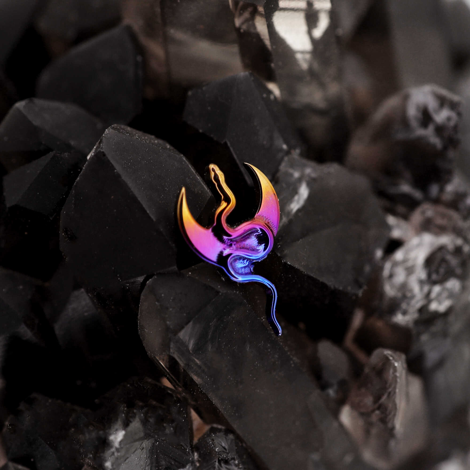 Moon & Snake Internally Threaded Titanium Ear Studs - Moon & Snake Internally Threaded Titanium Ear Studs - Pink-Yellow Gradient / 6mm by CRUXJEWELRY