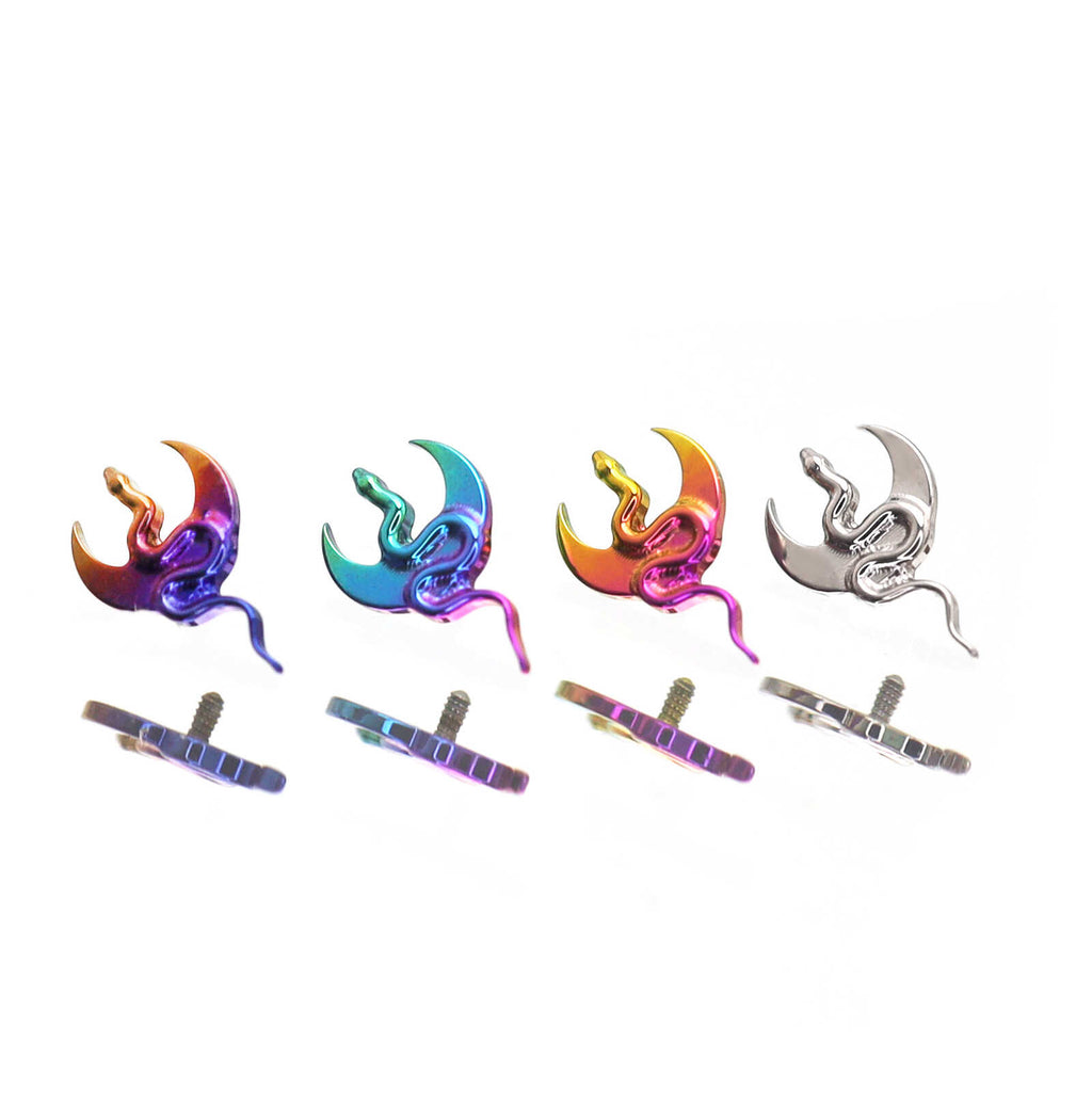 Moon & Snake Internally Threaded Titanium Ear Studs - Moon & Snake Internally Threaded Titanium Ear Studs - Pink-Yellow Gradient / 6mm by CRUXJEWELRY