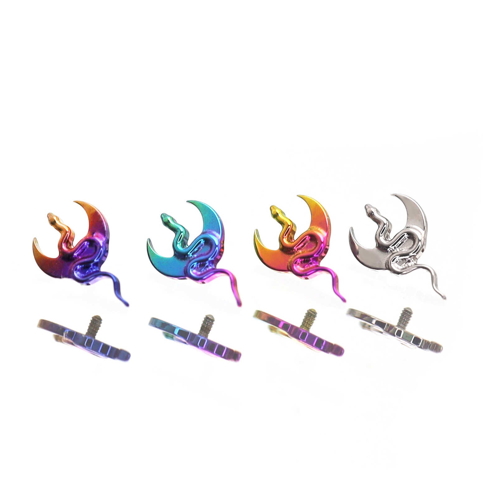 Moon & Snake Internally Threaded Titanium Ear Studs - Moon & Snake Internally Threaded Titanium Ear Studs - Pink-Yellow Gradient / 6mm by CRUXJEWELRY