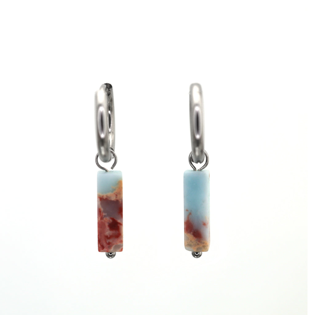 Eastern Aesthetics - Serene Jade & Artisan Ink Wash Jade Earrings - Eastern Aesthetics - Serene Jade & Artisan Ink Wash Jade Earrings - Pair of Blue by CRUXJEWELRY