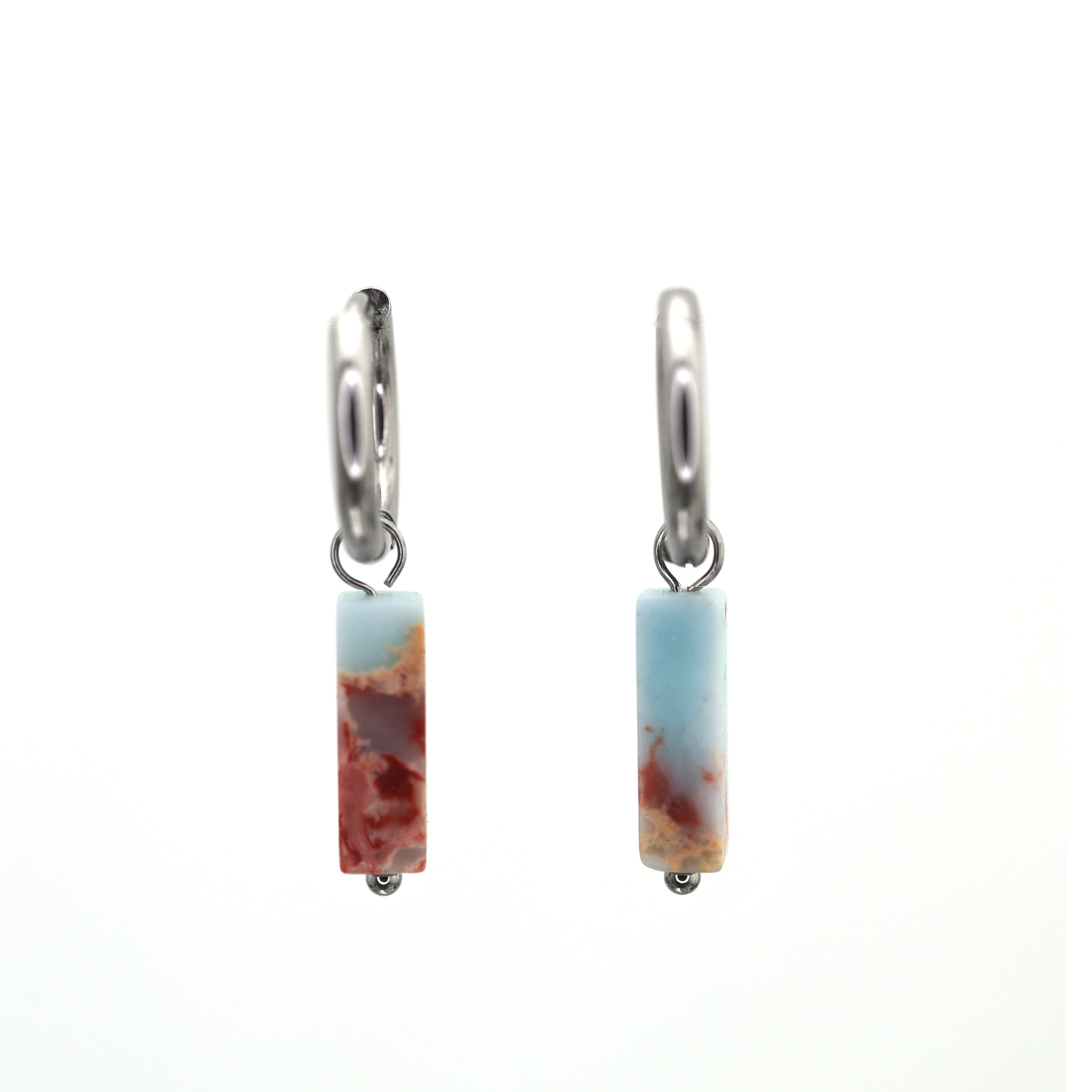 Eastern Aesthetics - Serene Jade & Artisan Ink Wash Jade Earrings - Eastern Aesthetics - Serene Jade & Artisan Ink Wash Jade Earrings - Pair of Blue by CRUXJEWELRY