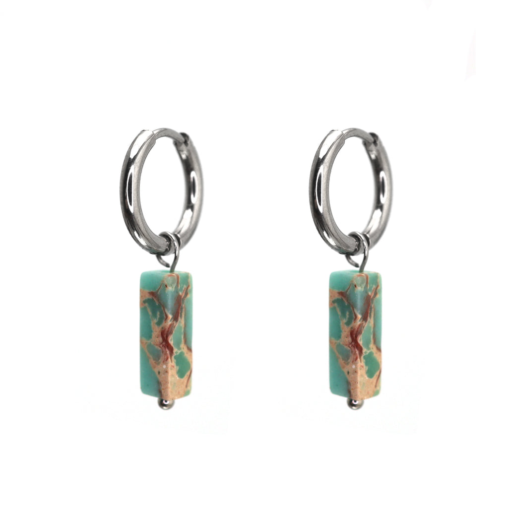 Eastern Aesthetics - Serene Jade & Artisan Ink Wash Jade Earrings - Eastern Aesthetics - Serene Jade & Artisan Ink Wash Jade Earrings - Pair of Green by CRUXJEWELRY