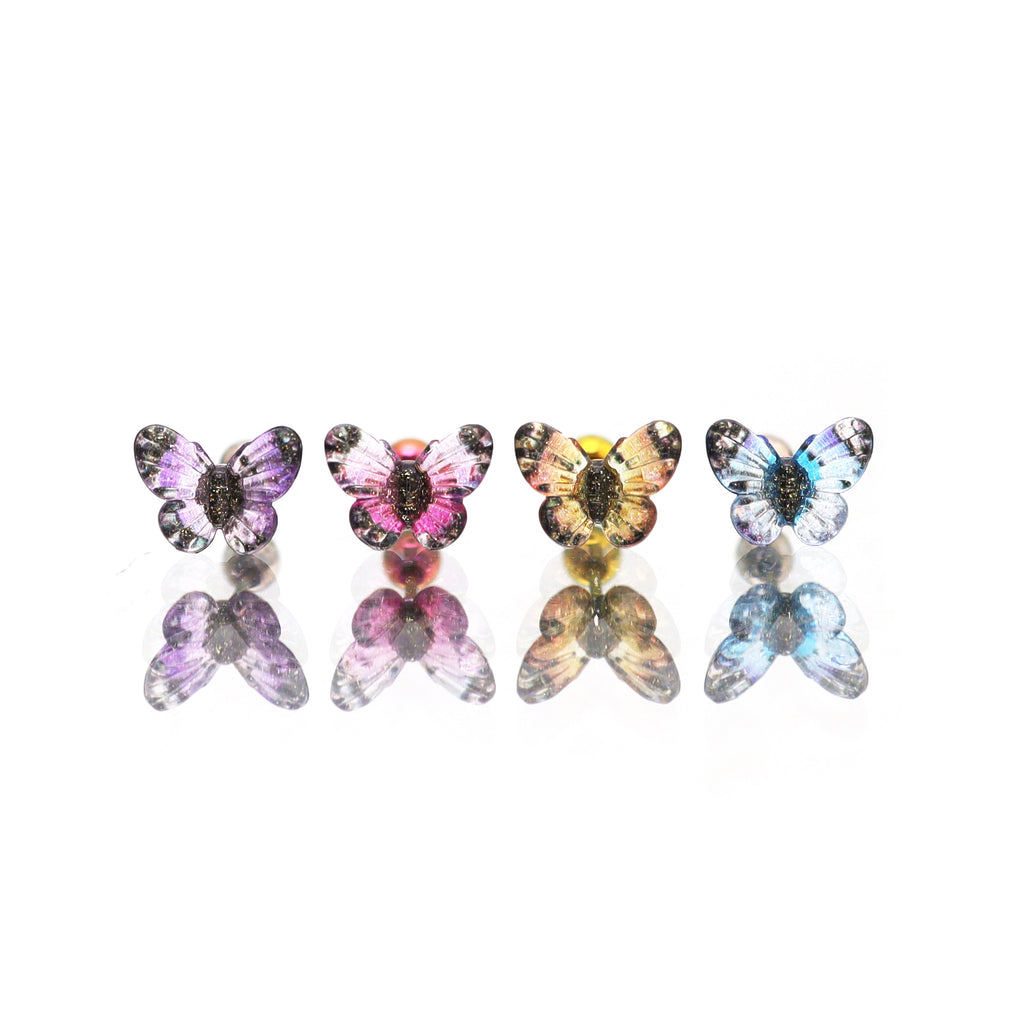 Translucent Gradient Butterfly Titanium Ear Studs - Translucent Gradient Butterfly Titanium Ear Studs - Yellow / Single by CRUXJEWELRY