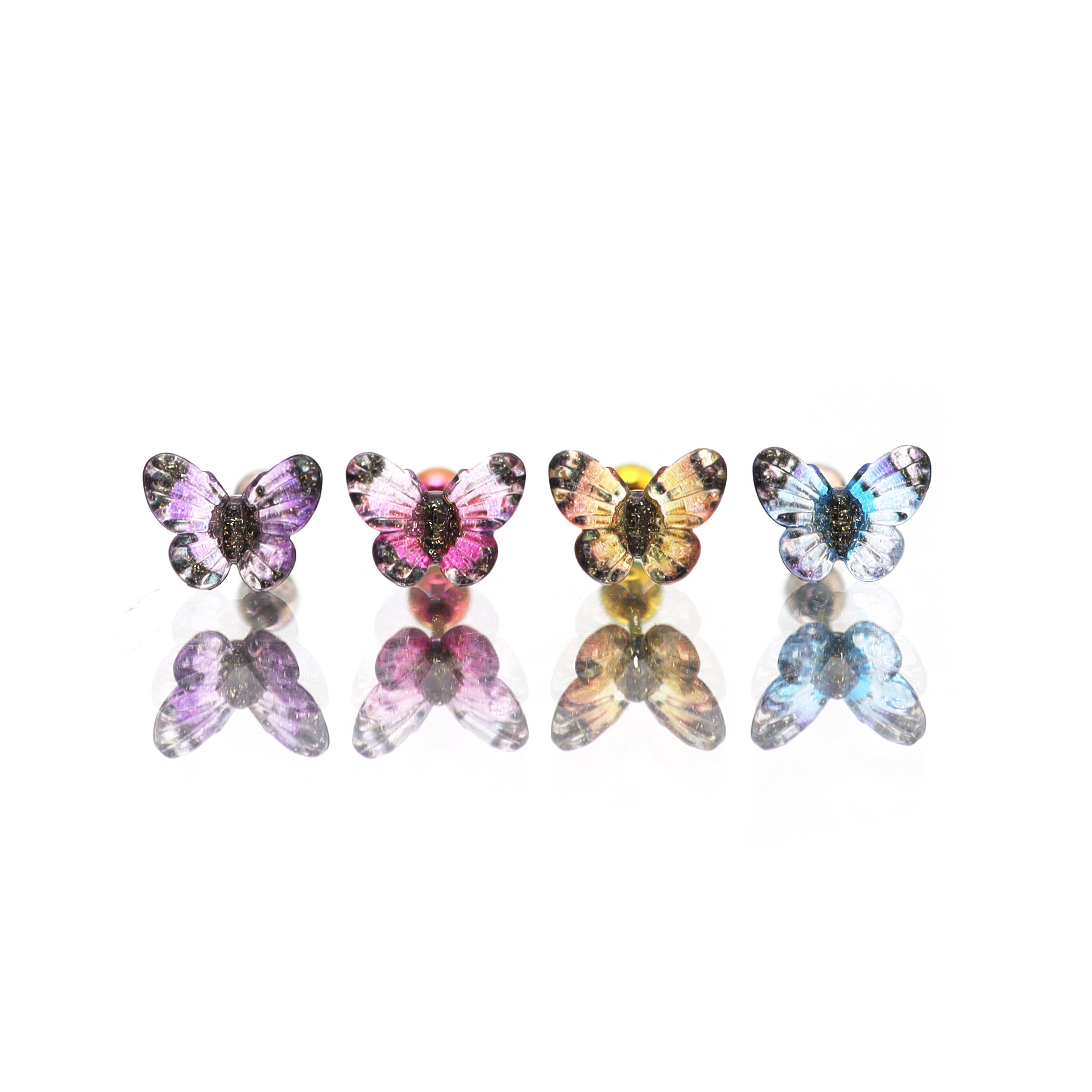 Translucent Gradient Butterfly Titanium Ear Studs - Translucent Gradient Butterfly Titanium Ear Studs - Yellow / Single by CRUXJEWELRY