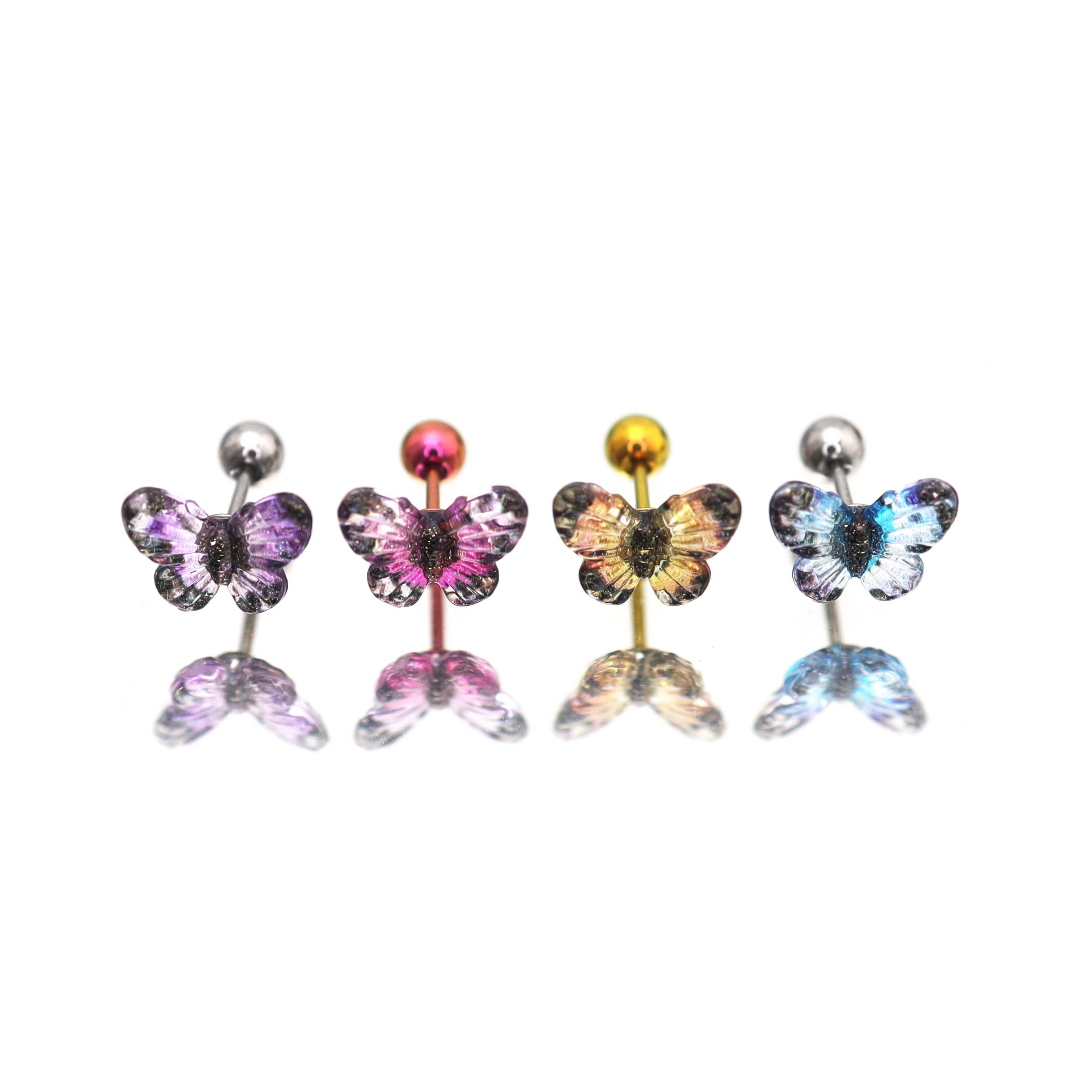 Translucent Gradient Butterfly Titanium Ear Studs - Translucent Gradient Butterfly Titanium Ear Studs - Yellow / Single by CRUXJEWELRY