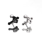 PAIR OF Heart CZ Cross stainless steel Ear Studs - PAIR OF Heart CZ Cross stainless steel Ear Studs - Pair of Black / 0.8mm/20G by CRUXJEWELRY