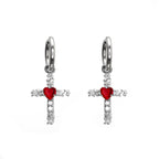 CRUX - PAIR OF Heart CZ Large Cross stainless steel Earrings - CRUX - PAIR OF Heart CZ Large Cross stainless steel Earrings - Red by CRUXJEWELRY
