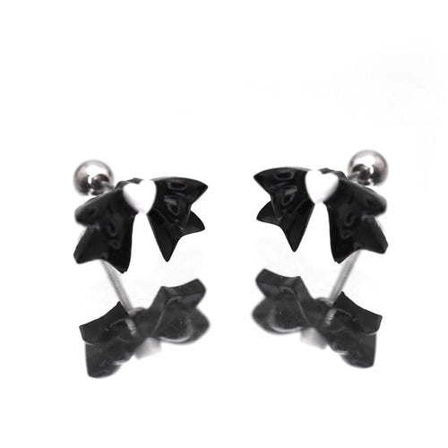 Black & White Heart Bow Stainless Steel Ear Studs - product image 2