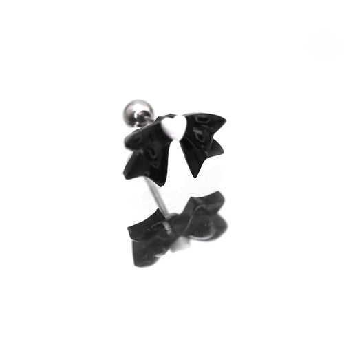 Black & White Heart Bow Stainless Steel Ear Studs - product overview