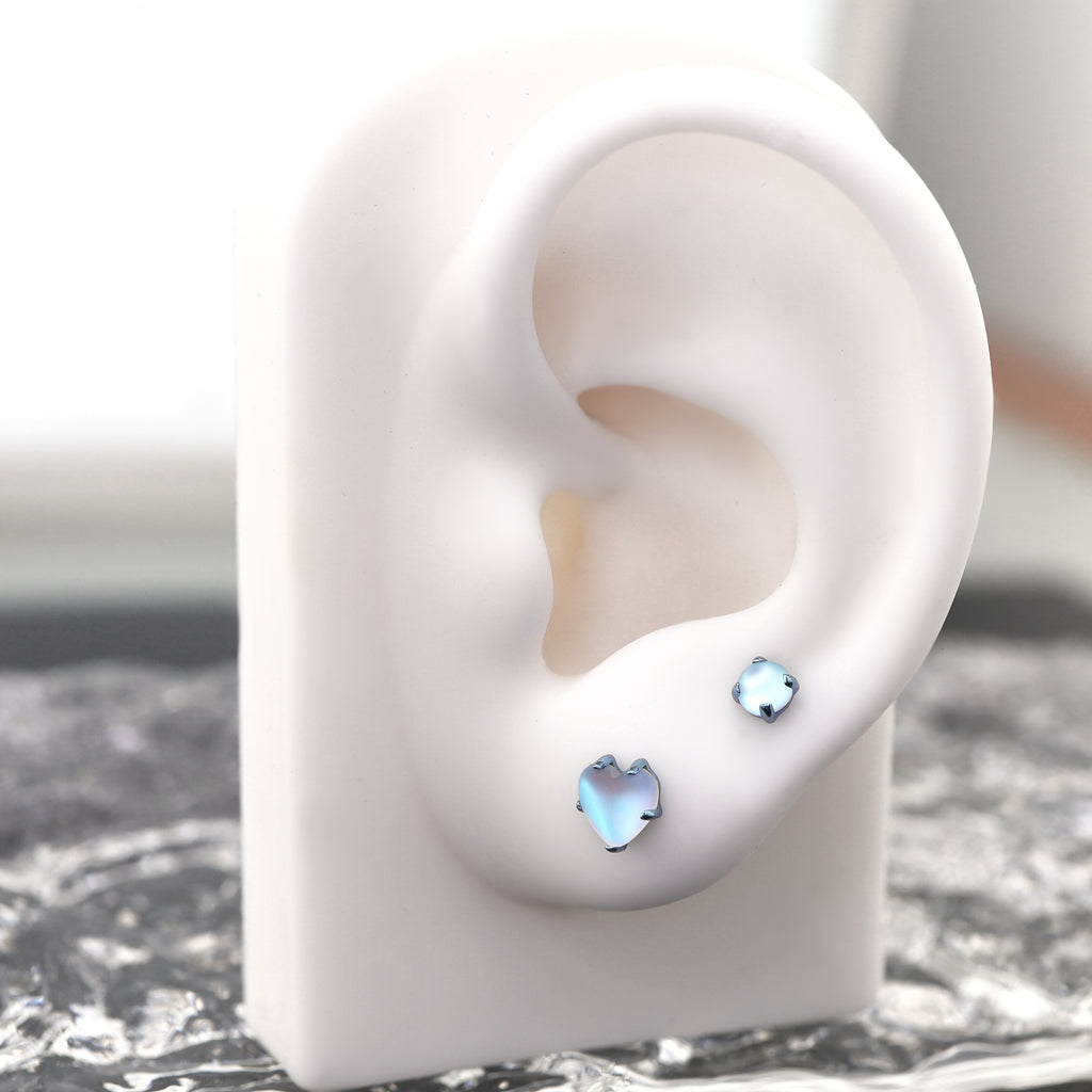 Heart & Round Moon Opal Studs - Heart & Round Moon Opal Studs - Heart / Small / 6mm by CRUXJEWELRY