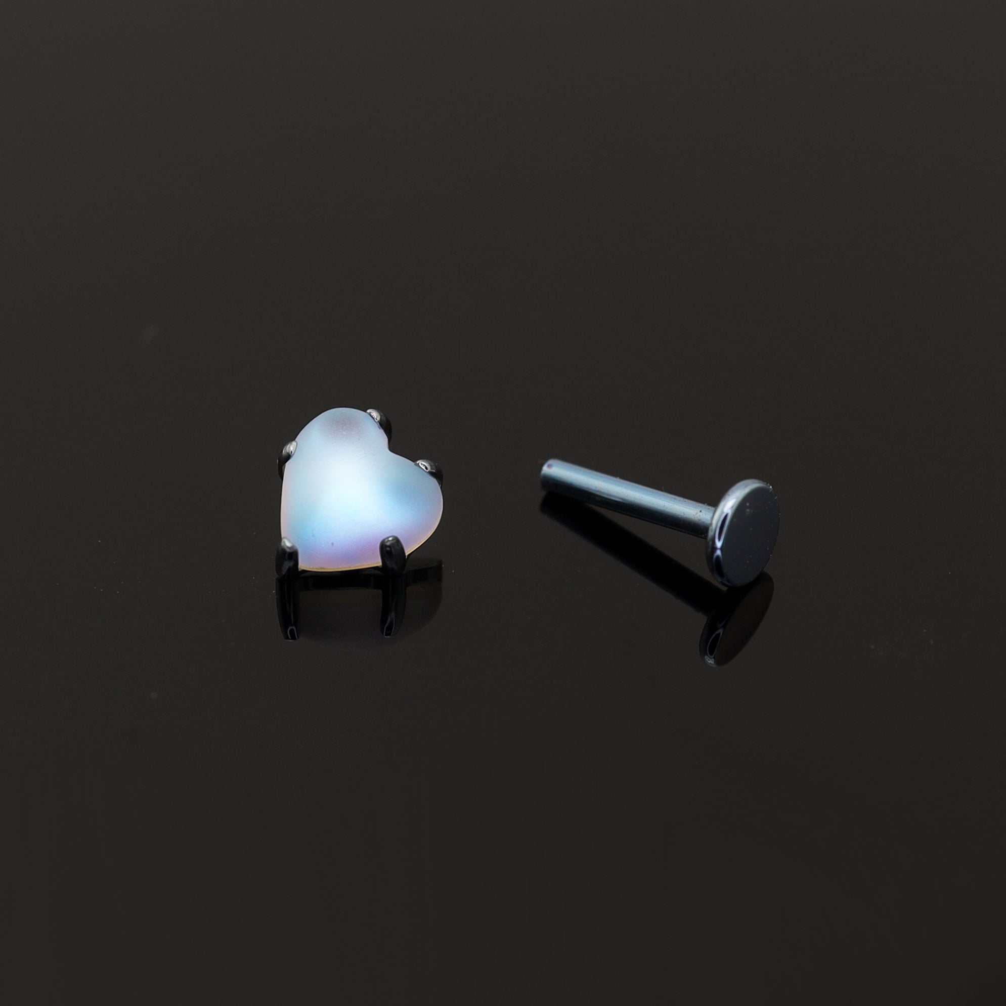 Heart & Round Moon Opal Studs - Heart & Round Moon Opal Studs - Heart / Small / 6mm by CRUXJEWELRY