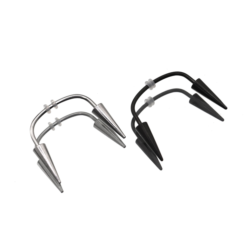 Black & White Fangs Dracula Stainless Steel Canine Spike Barbell - Black & White Fangs Dracula Stainless Steel Canine Spike Barbell - Sliver by CRUXJEWELRY