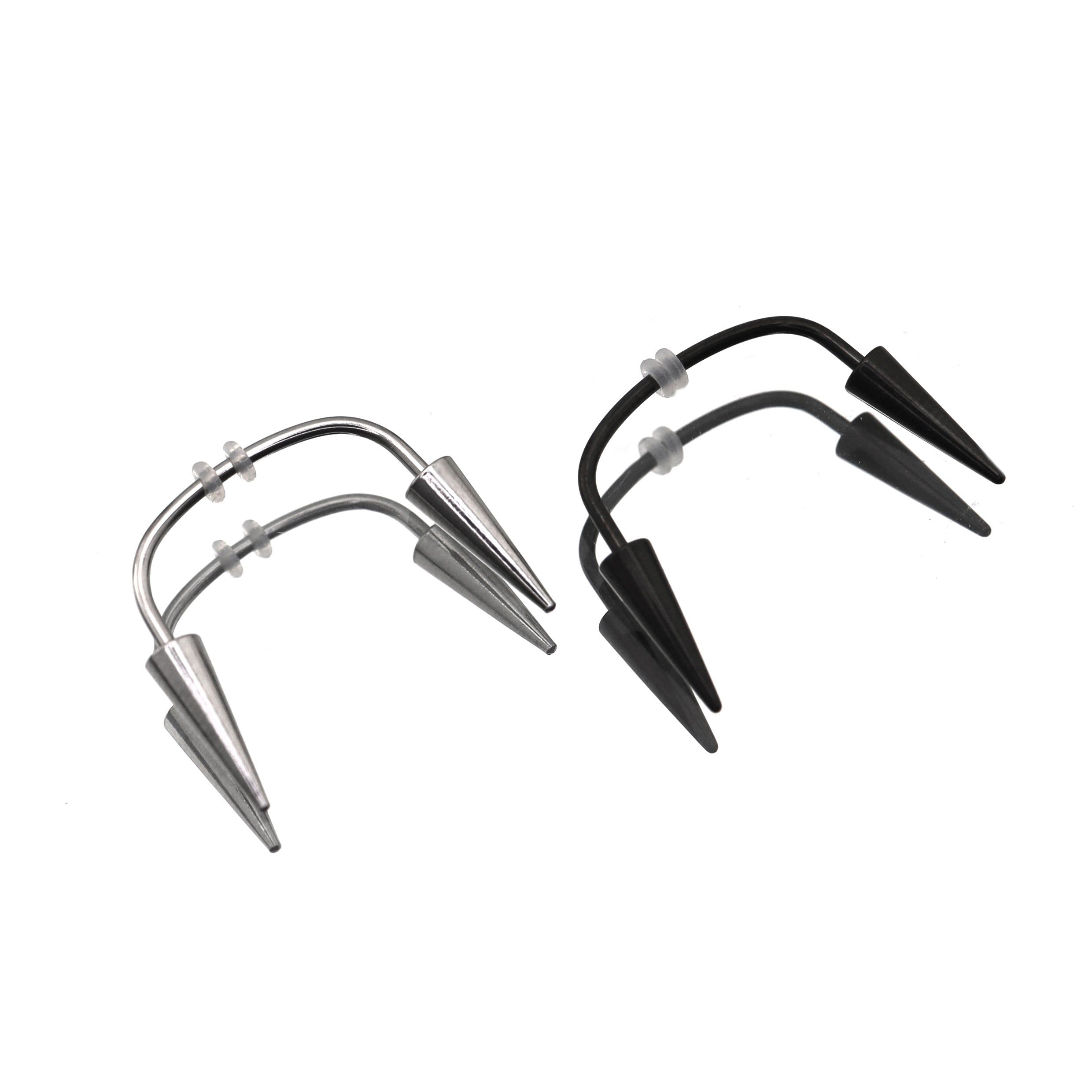 Black & White Fangs Dracula Stainless Steel Canine Spike Barbell - Black & White Fangs Dracula Stainless Steel Canine Spike Barbell - Sliver by CRUXJEWELRY