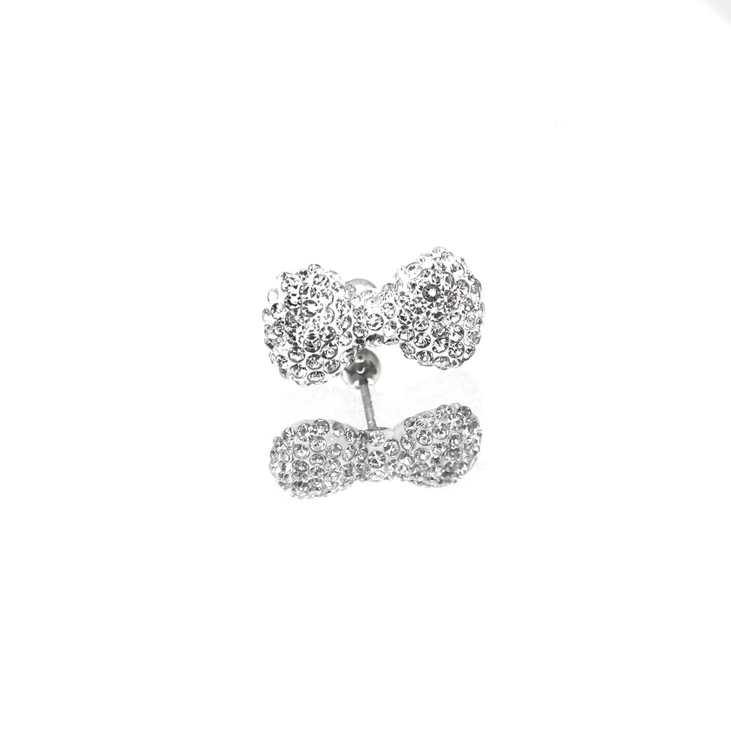 Christmas - Large Full CZ Bow Tie Stainless Steel Ear Studs - Christmas - Large Full CZ Bow Tie Stainless Steel Ear Studs - White / Single / 0.8mm/20G by CRUXJEWELRY