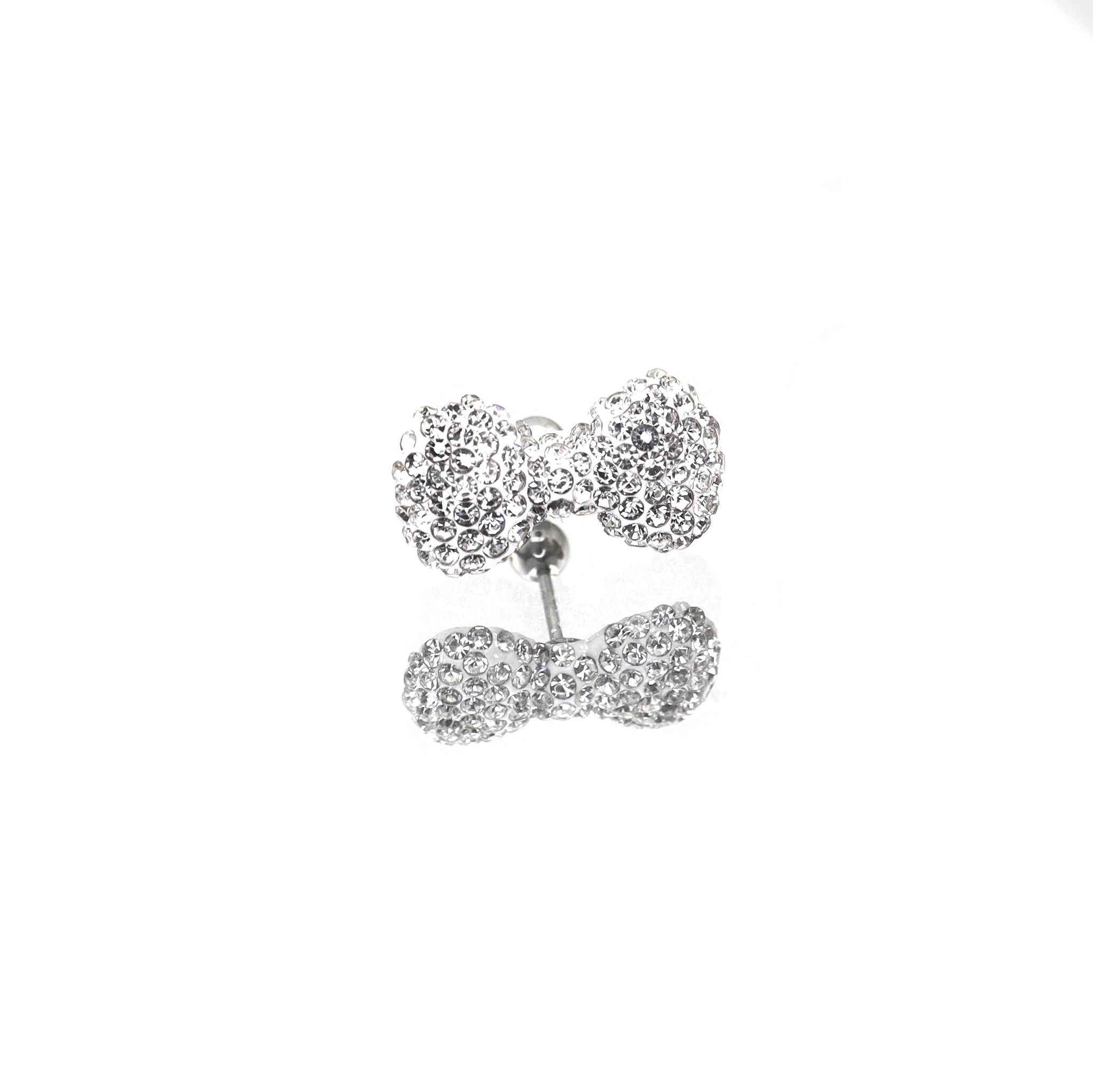 Christmas - Large Full CZ Bow Tie Stainless Steel Ear Studs - Christmas - Large Full CZ Bow Tie Stainless Steel Ear Studs - White / Single / 0.8mm/20G by CRUXJEWELRY