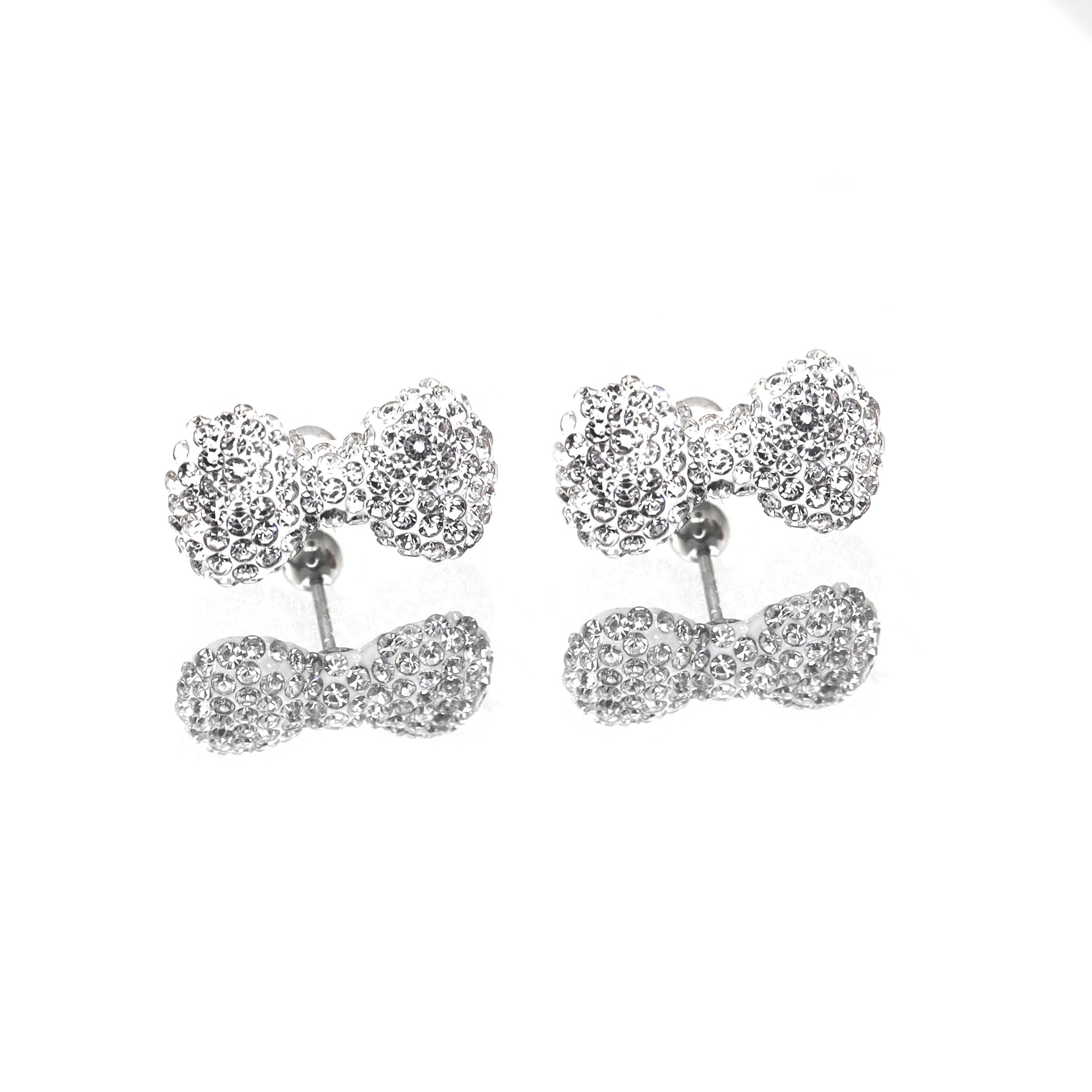 Christmas - Large Full CZ Bow Tie Stainless Steel Ear Studs - Christmas - Large Full CZ Bow Tie Stainless Steel Ear Studs - White / Set / 0.8mm/20G by CRUXJEWELRY