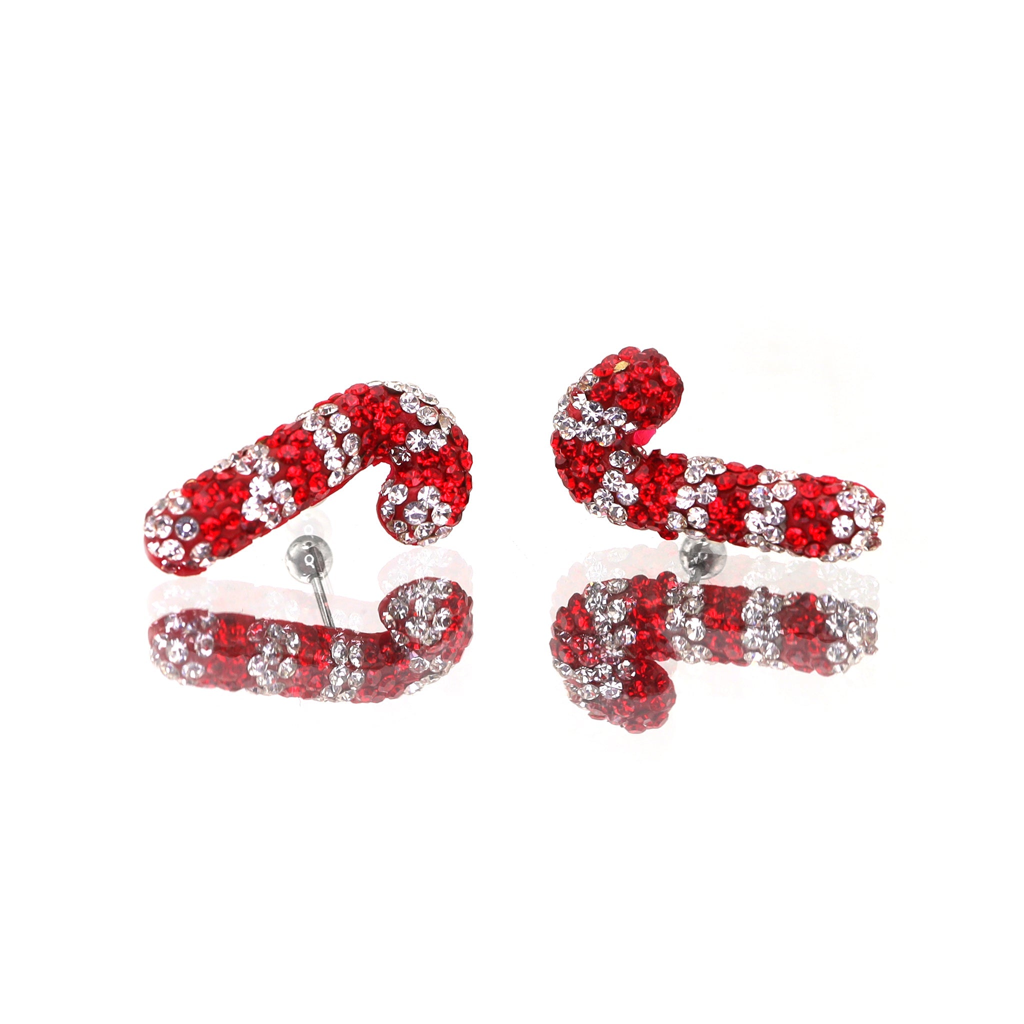 Christmas - Large Candy Cane Stainless Steel Ear Studs - Christmas - Large Candy Cane Stainless Steel Ear Studs - Single / 0.8mm/20G by CRUXJEWELRY
