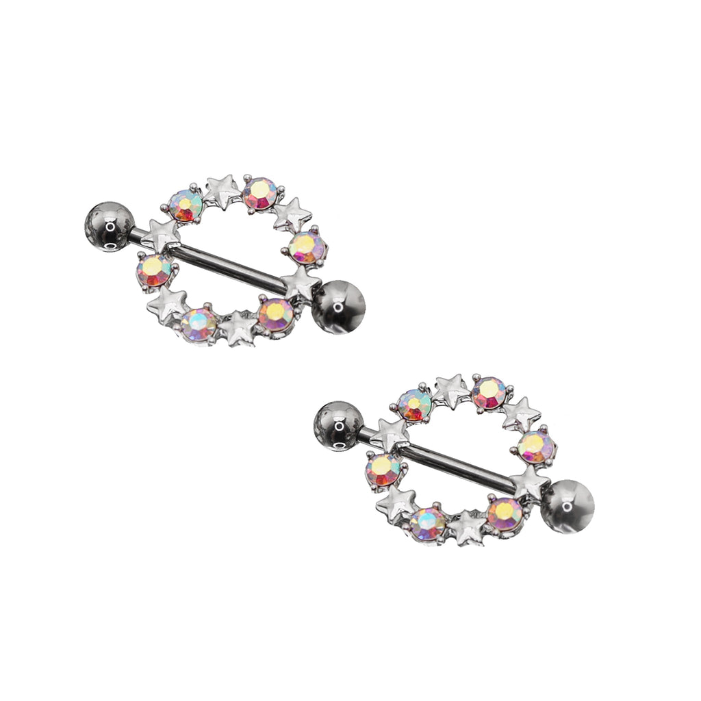 Pair of Pentagram Floral Halo Stainless Steel Nipple Rings - product image 3