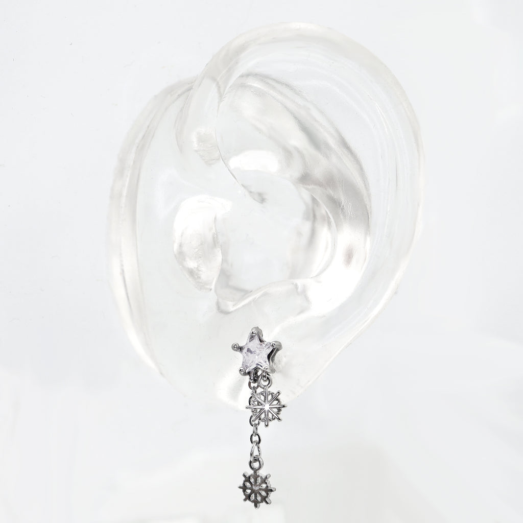 Christmas - PAIR OF Snowflake Pentagram Dangle Stainless Steel Ear Studs - Christmas - PAIR OF Snowflake Pentagram Dangle Stainless Steel Ear Studs - 0.8mm/20G by CRUXJEWELRY