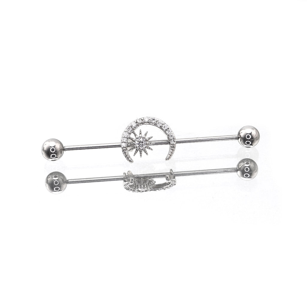 Moon & Sun CZ Stainless Steel Industrial Barbell - Moon & Sun CZ Stainless Steel Industrial Barbell - Default Title by CRUXJEWELRY