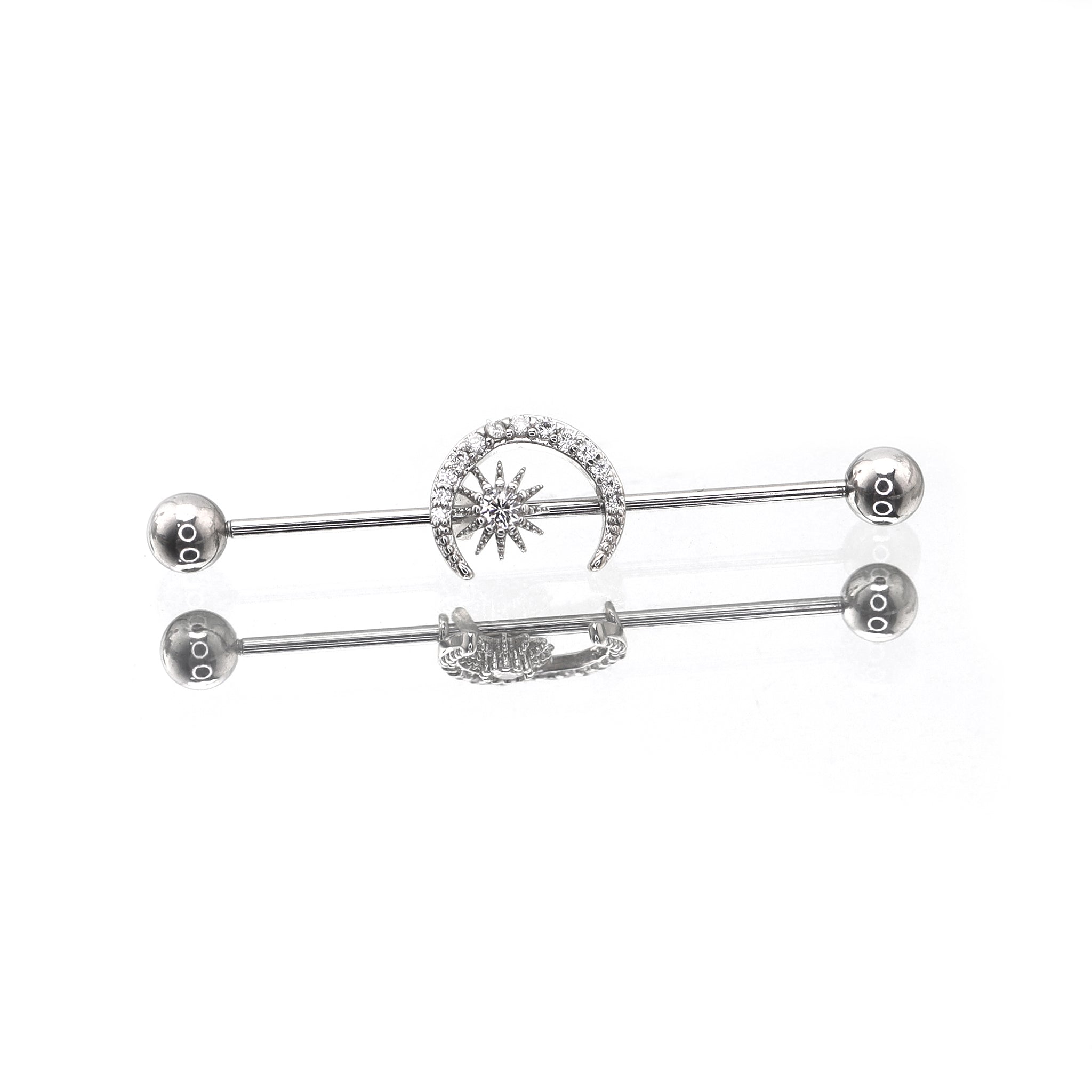 Moon & Sun CZ Stainless Steel Industrial Barbell - Moon & Sun CZ Stainless Steel Industrial Barbell - Default Title by CRUXJEWELRY