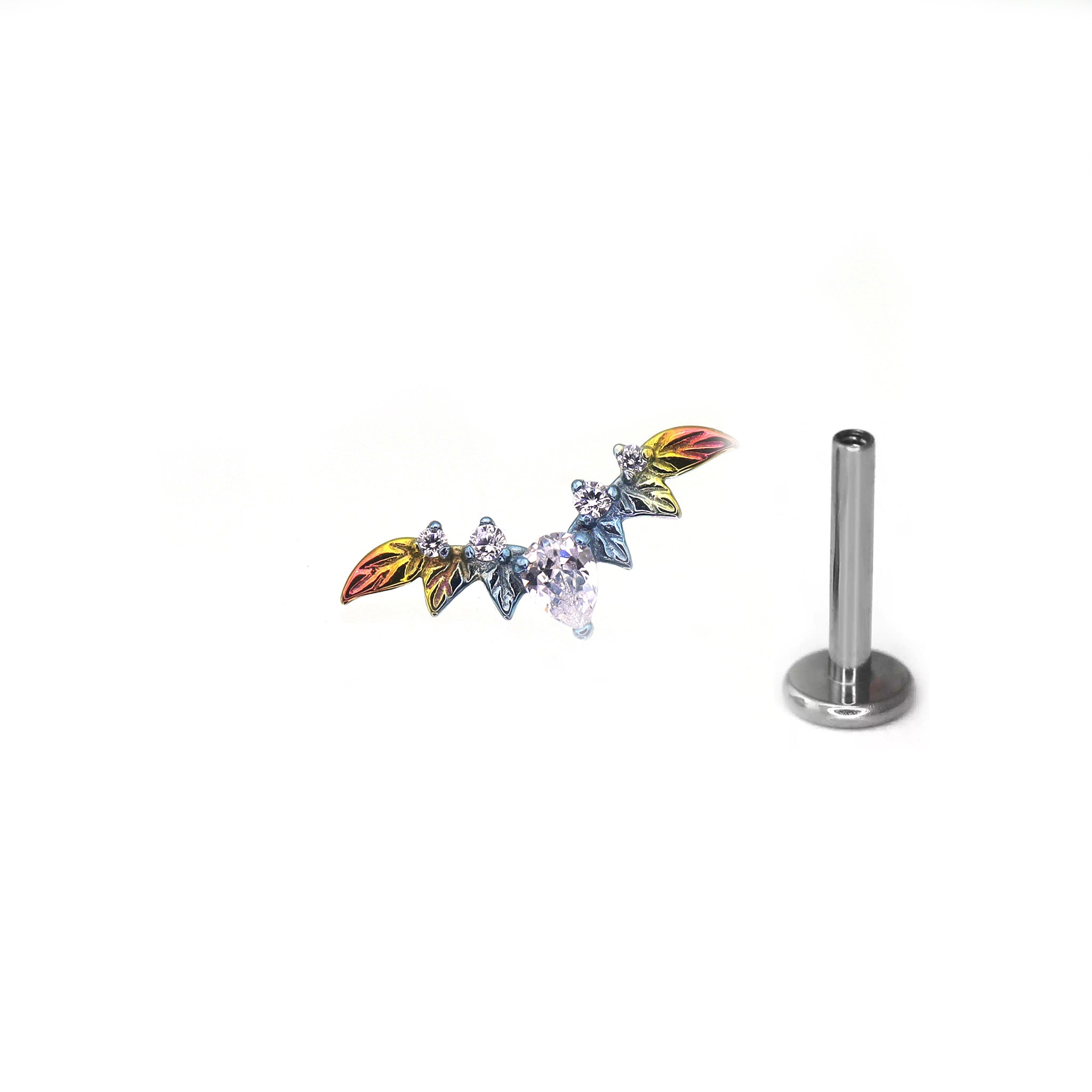 Teardrop Bat CZ Titanium Ear Studs - Teardrop Bat CZ Titanium Ear Studs - Rainbow / 5mm by CRUXJEWELRY