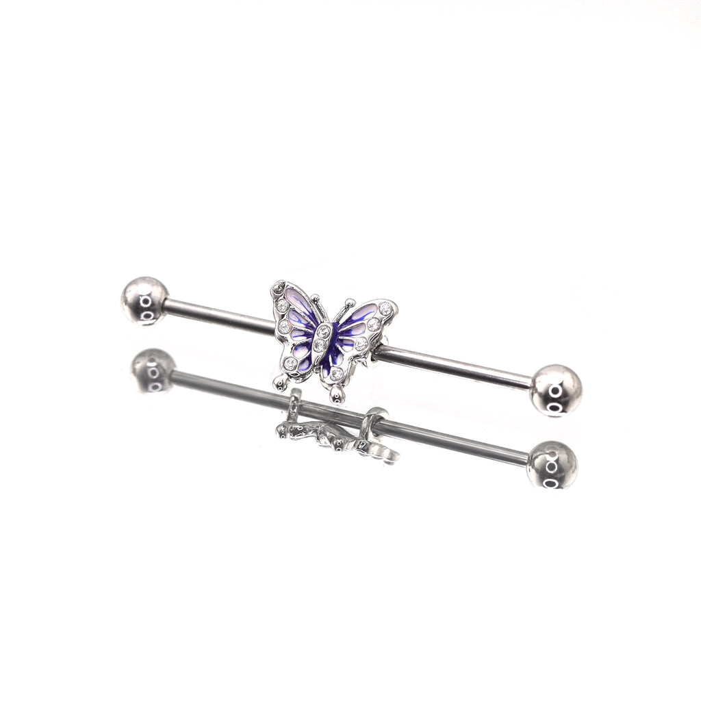 Blue & White Epoxy Gradient Butterfly stainless steel Industrial Barbell - Blue & White Epoxy Gradient Butterfly stainless steel Industrial Barbell - Default Title by CRUXJEWELRY
