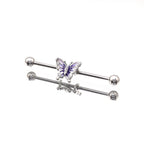 Blue & White Epoxy Gradient Butterfly stainless steel Industrial Barbell - Blue & White Epoxy Gradient Butterfly stainless steel Industrial Barbell - Default Title by CRUXJEWELRY
