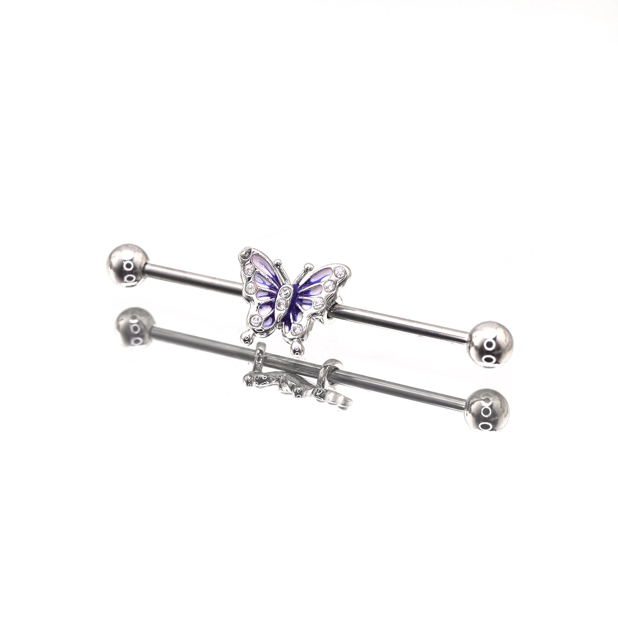 Blue & White Epoxy Gradient Butterfly stainless steel Industrial Barbell - Blue & White Epoxy Gradient Butterfly stainless steel Industrial Barbell - Default Title by CRUXJEWELRY
