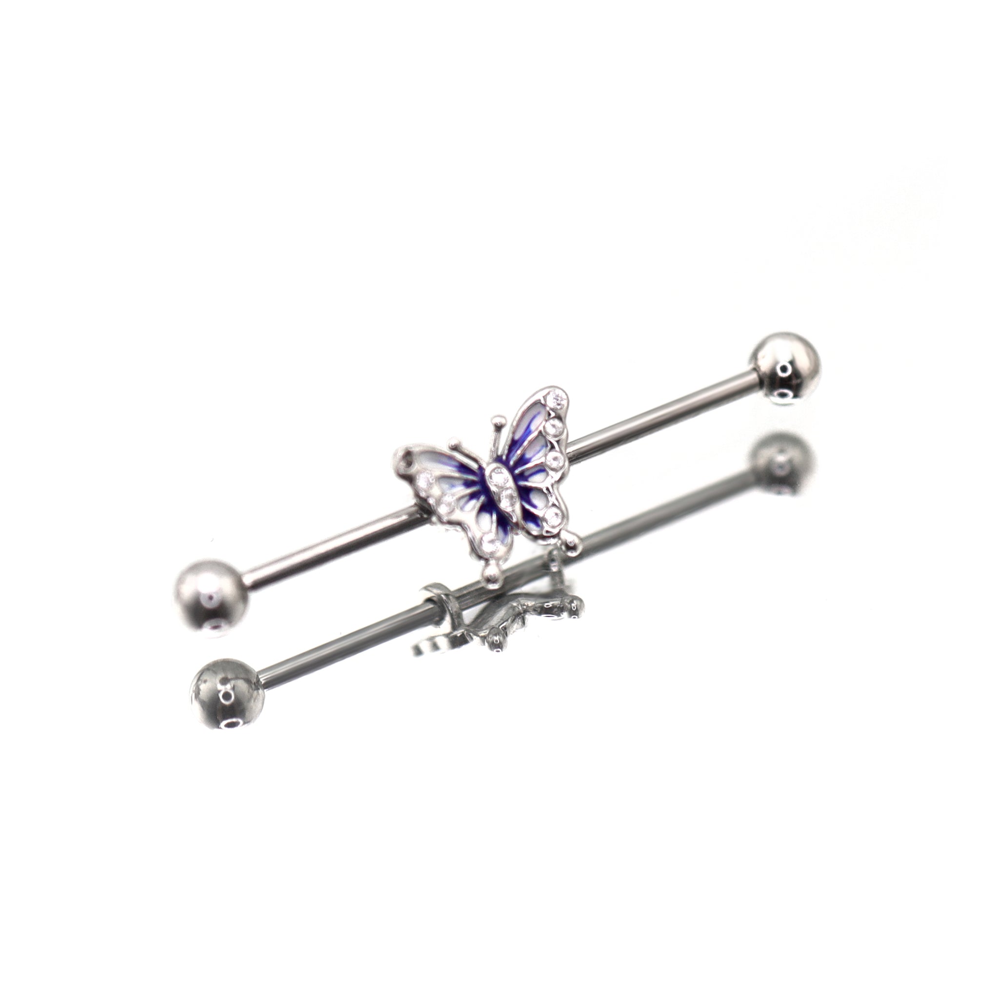 Blue & White Epoxy Gradient Butterfly stainless steel Industrial Barbell - Blue & White Epoxy Gradient Butterfly stainless steel Industrial Barbell - Default Title by CRUXJEWELRY