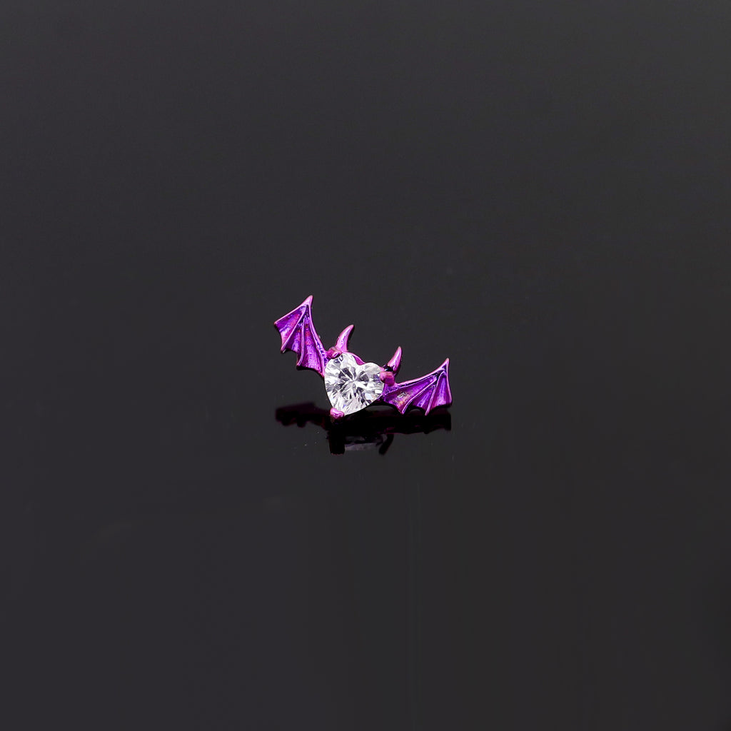 Demonic Heart Bat Wing CZ Internally Threaded Titanium Studs - Demonic Heart Bat Wing CZ Internally Threaded Titanium Studs - Purple / 5mm by CRUXJEWELRY