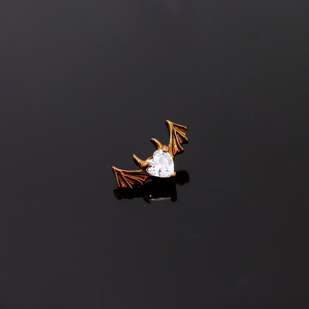 Demonic Heart Bat Wing CZ Internally Threaded Titanium Studs - Demonic Heart Bat Wing CZ Internally Threaded Titanium Studs - Copper / 5mm by CRUXJEWELRY