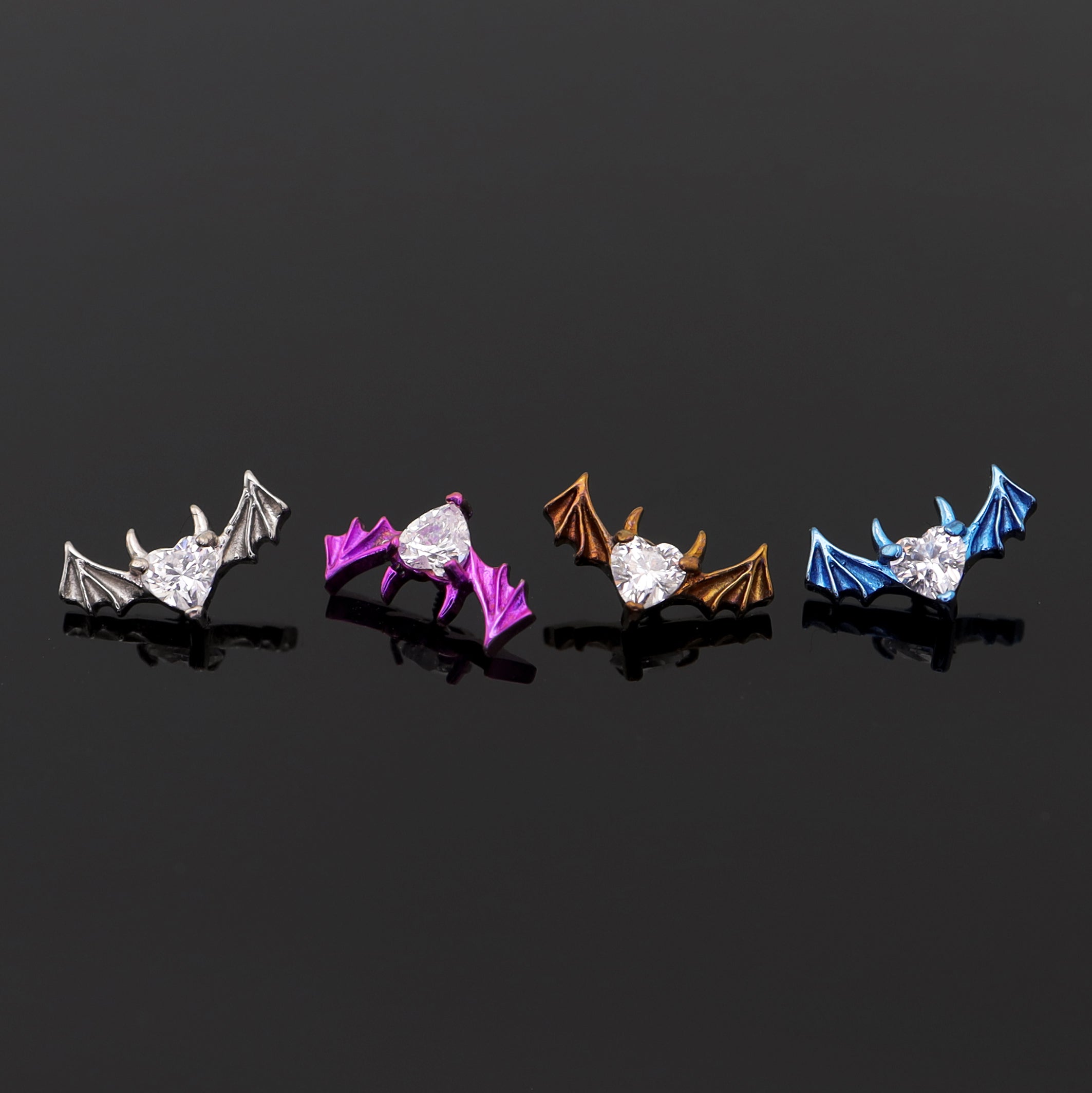 Demonic Heart Bat Wing CZ Internally Threaded Titanium Studs - Demonic Heart Bat Wing CZ Internally Threaded Titanium Studs - Copper / 5mm by CRUXJEWELRY
