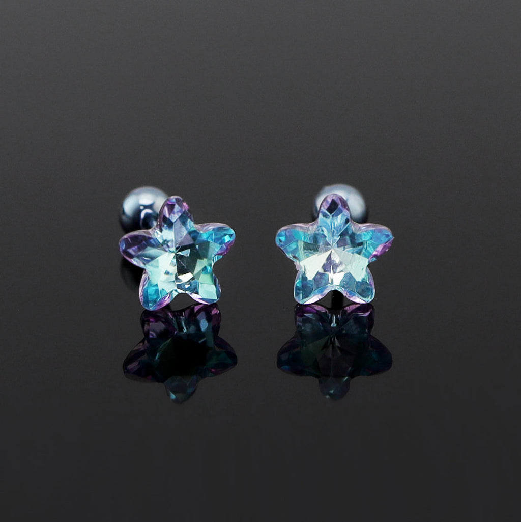 Blue Gradient Pentagram Star Titanium Ear Studs - Blue Gradient Pentagram Star Titanium Ear Studs - Single by CRUXJEWELRY