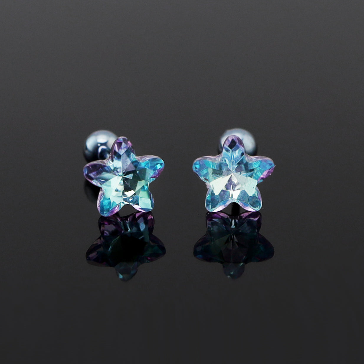 Blue Gradient Pentagram Star Titanium Ear Studs - Blue Gradient Pentagram Star Titanium Ear Studs - Single by CRUXJEWELRY