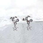 Star & Moon Dangle white-gold-plated copper Ear Studs - Star & Moon Dangle white-gold-plated copper Ear Studs - Single by CRUXJEWELRY