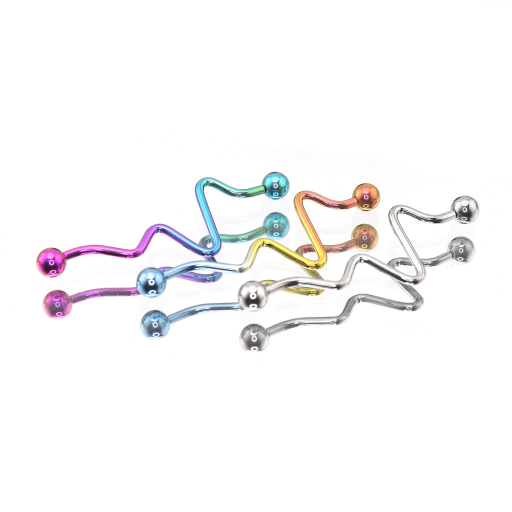 Wave-Shaped ECG Pattern Titanium Industrial Barbell - Wave-Shaped ECG Pattern Titanium Industrial Barbell - Purple-Blue Gradient by CRUXJEWELRY