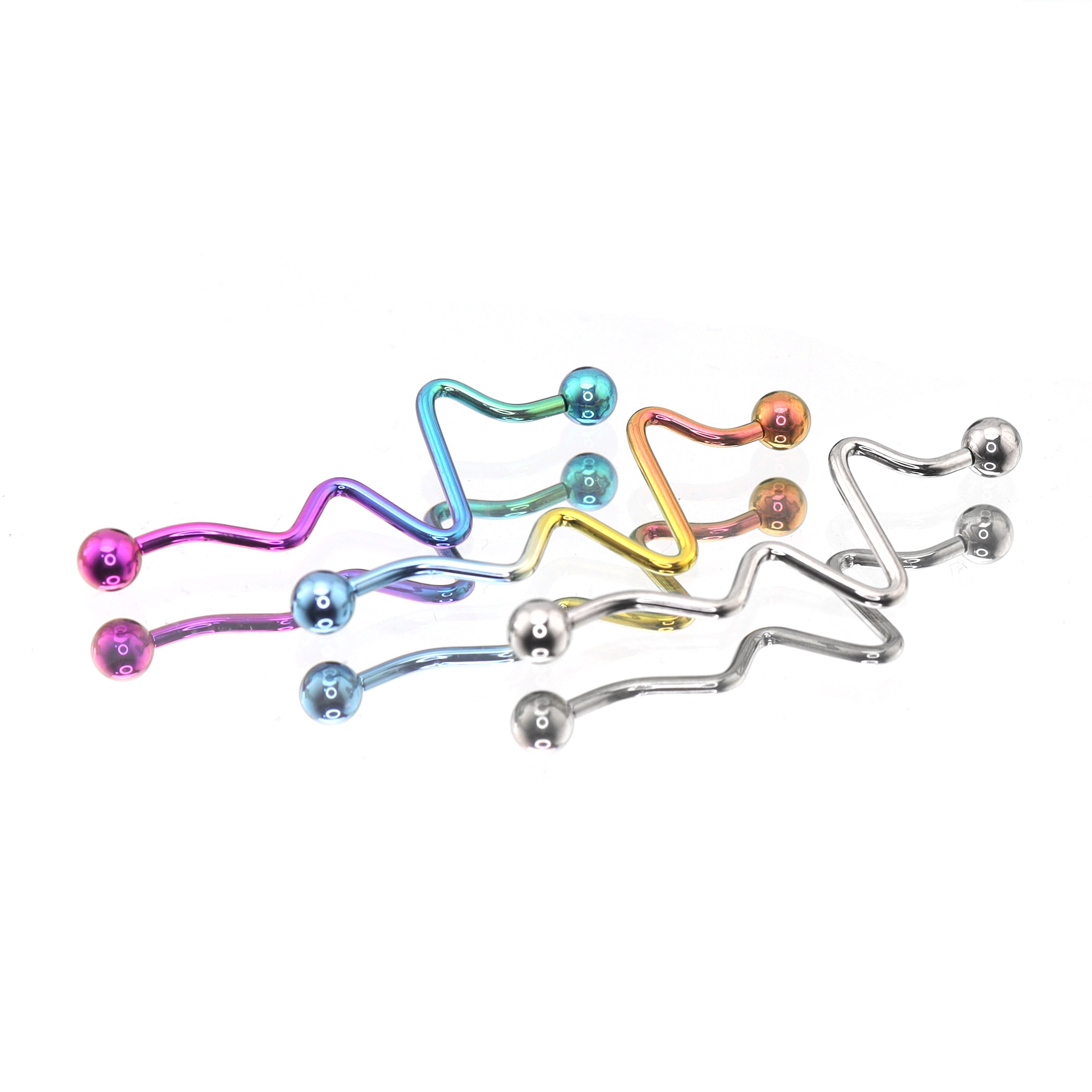 Wave-Shaped ECG Pattern Titanium Industrial Barbell - Wave-Shaped ECG Pattern Titanium Industrial Barbell - Purple-Blue Gradient by CRUXJEWELRY