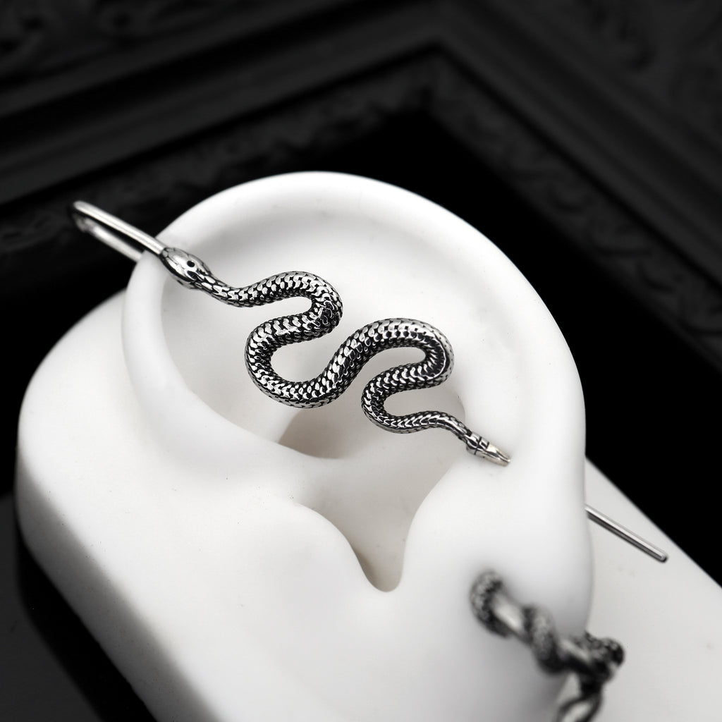 Single Ear Engraved Snake Stainless steel Ear Climber - Single Ear Engraved Snake Stainless steel Ear Climber - Default Title by CRUXJEWELRY