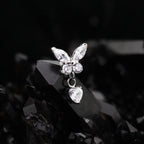 Butterfly & Heart Pendant CZ Titanium Labret Studs - Butterfly & Heart Pendant CZ Titanium Labret Studs - Blue / 6mm by CRUXJEWELRY